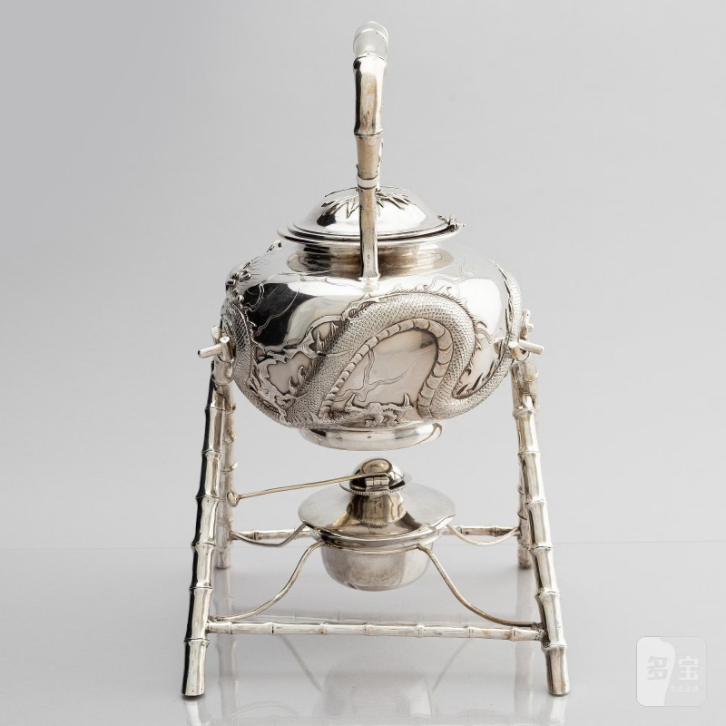 A Chinese five piece export silver tea set, - 图5